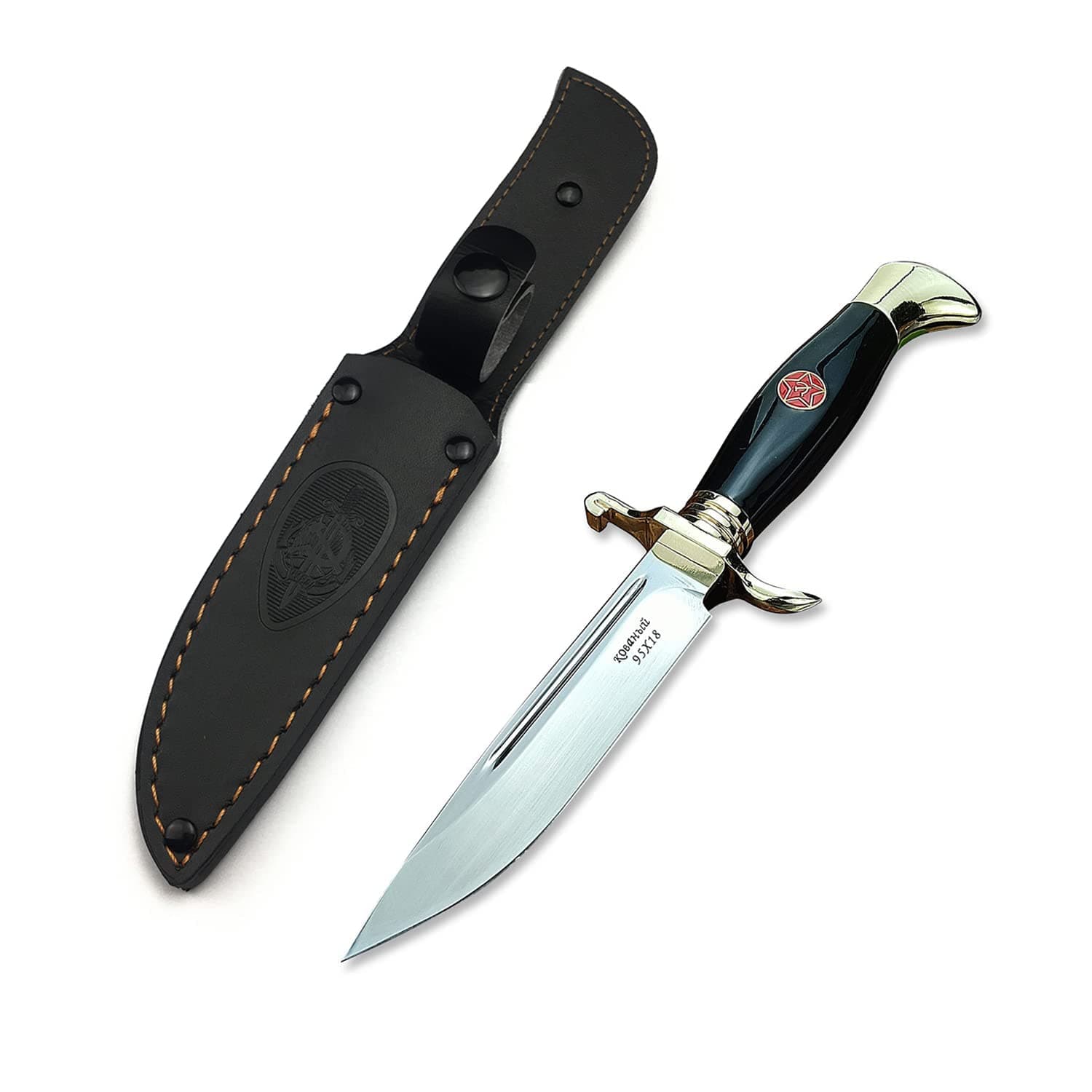 HUAAO Full Tang 440C Blade Hunting Knife with Sheath, Acrylic Handle (Black)