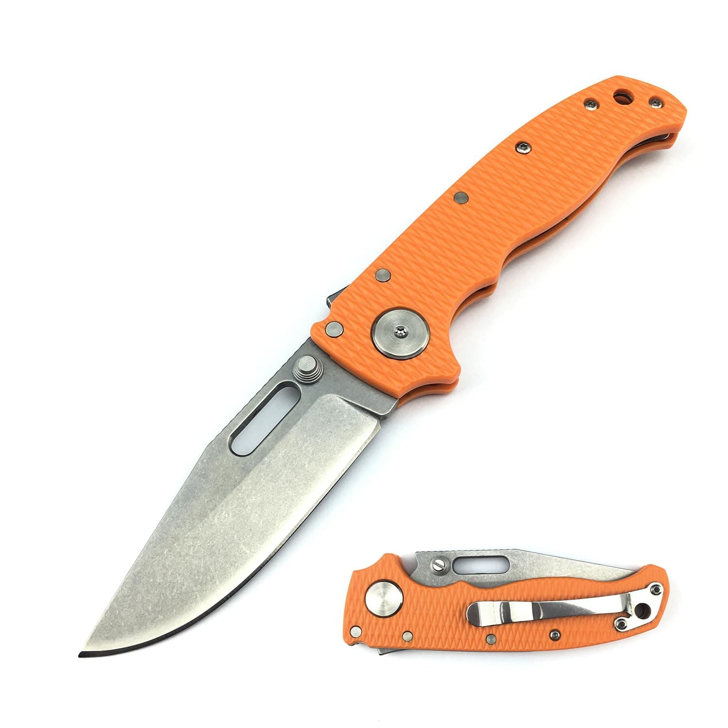 Shark-Lock AD20.5 Thumb-Assist Folder with 8Cr13MoV Blade, Orange Handle, for Camping and Hunting