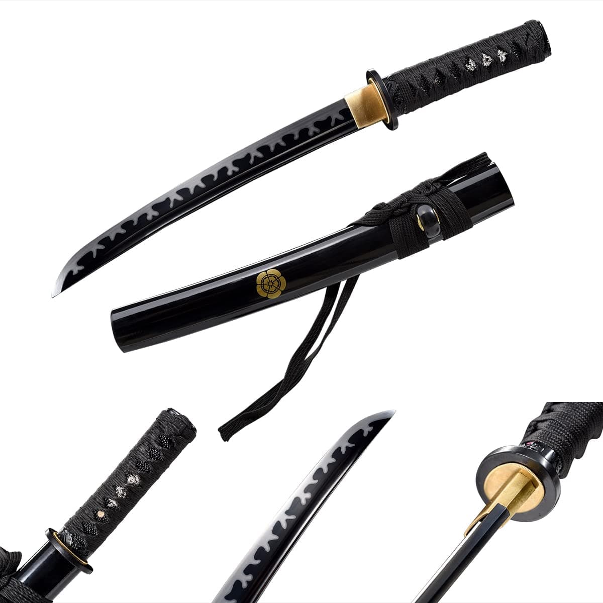 Japanese Short Katana Samurai 20Inch 9260 Spring Steel Black Blade