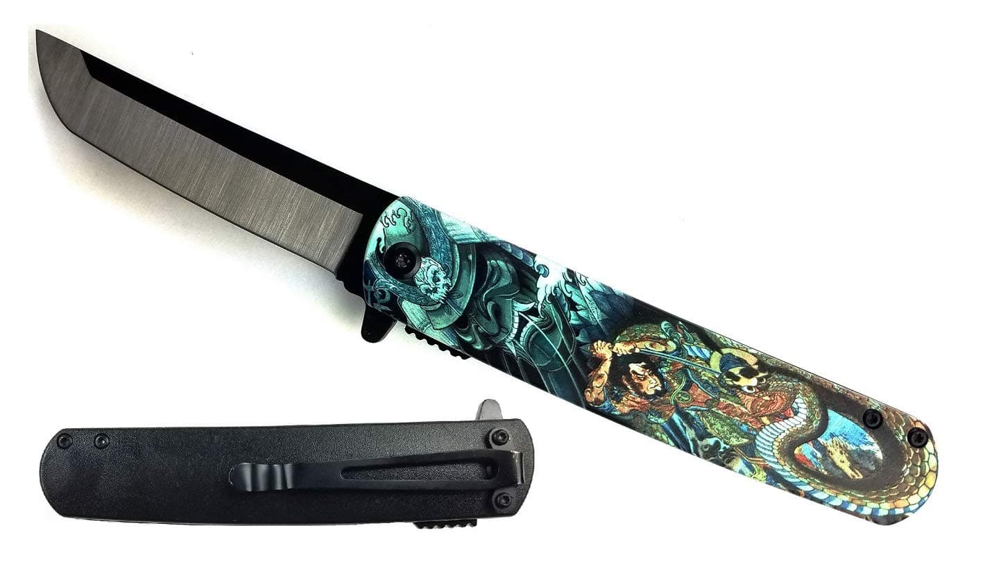Falcon Folding Pocket Knife with Japanese Art Design Handle