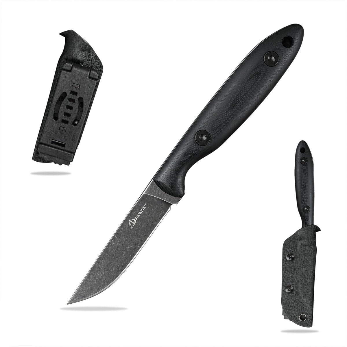 DC53 Steel Tactical Fixed Blade Knife with Kydex Sheath for Men EDC (Black G10 Handle)