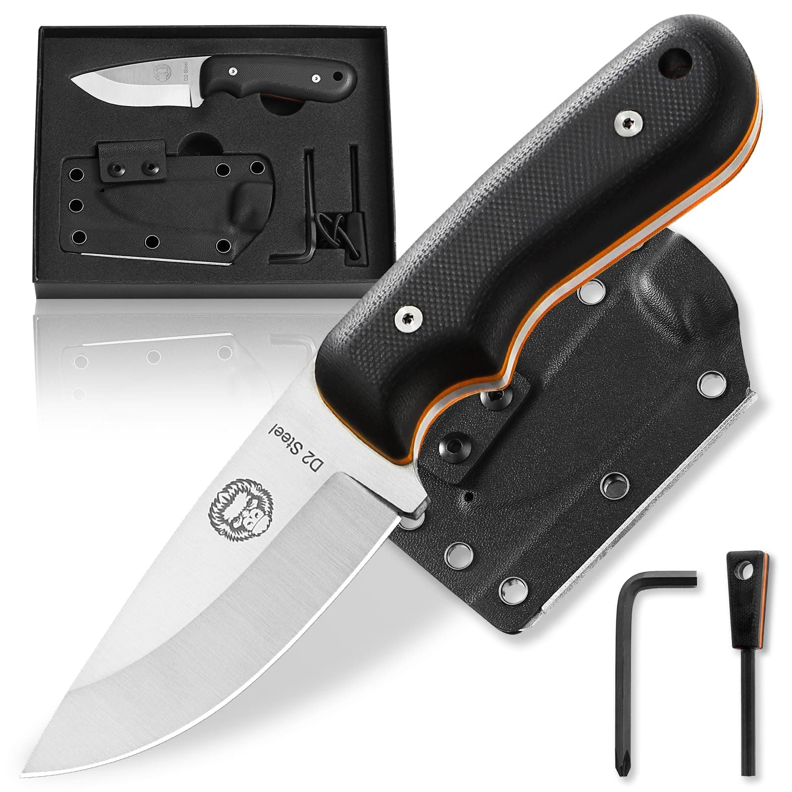 Holtzman's Gorilla Survival Redline Fixed Blade Hunting Knife with Ferro Rod and Sheath