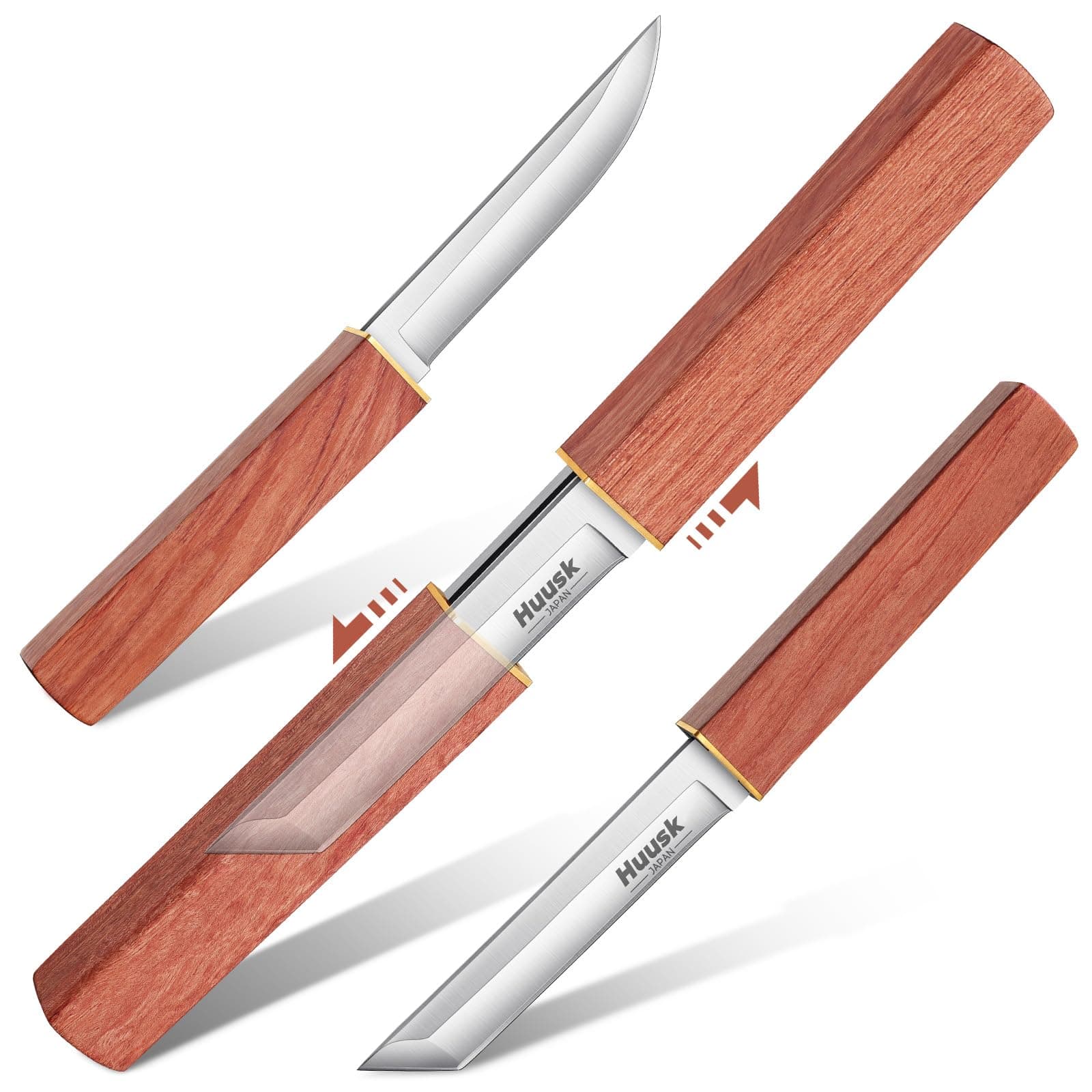 Huusk 2-In-1 D2 Steel Samurai Knife for Men: Camping, Bushcraft, Hiking, Fishing