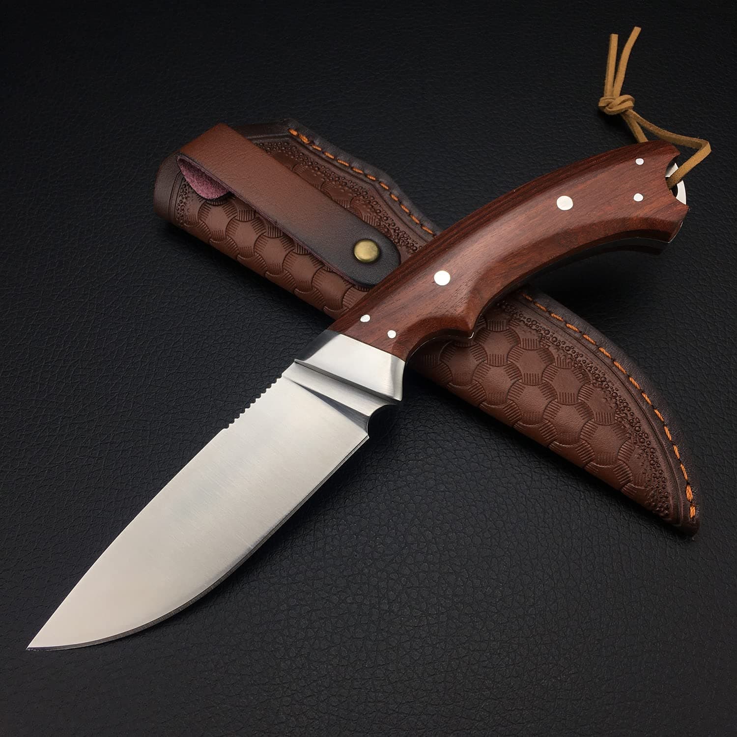 Refined Title: HUAAO D2 Steel Survival Knife with Rosewood Handle for Hunting and Hiking