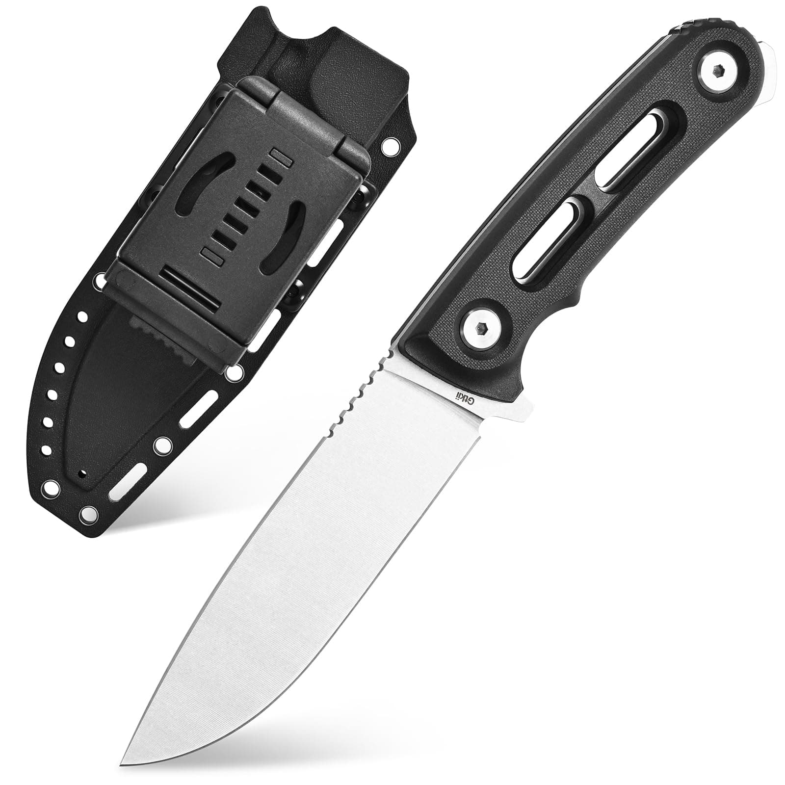 Gtkii Black Fixed Blade Knife AUS-8 Steel, Full Tang, Nylon Fiberglass Handle, EDC Tool for Outdoor Adventure