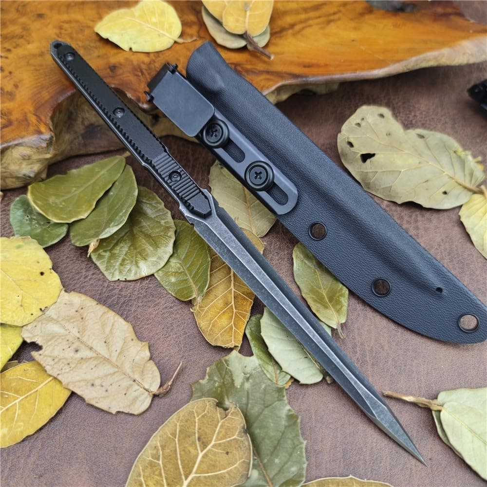 Tactical Fixed Blade Knife, 440C Steel, Aerospace Aluminum Handle, Kydex Sheath for Survival, Hiking, Camping