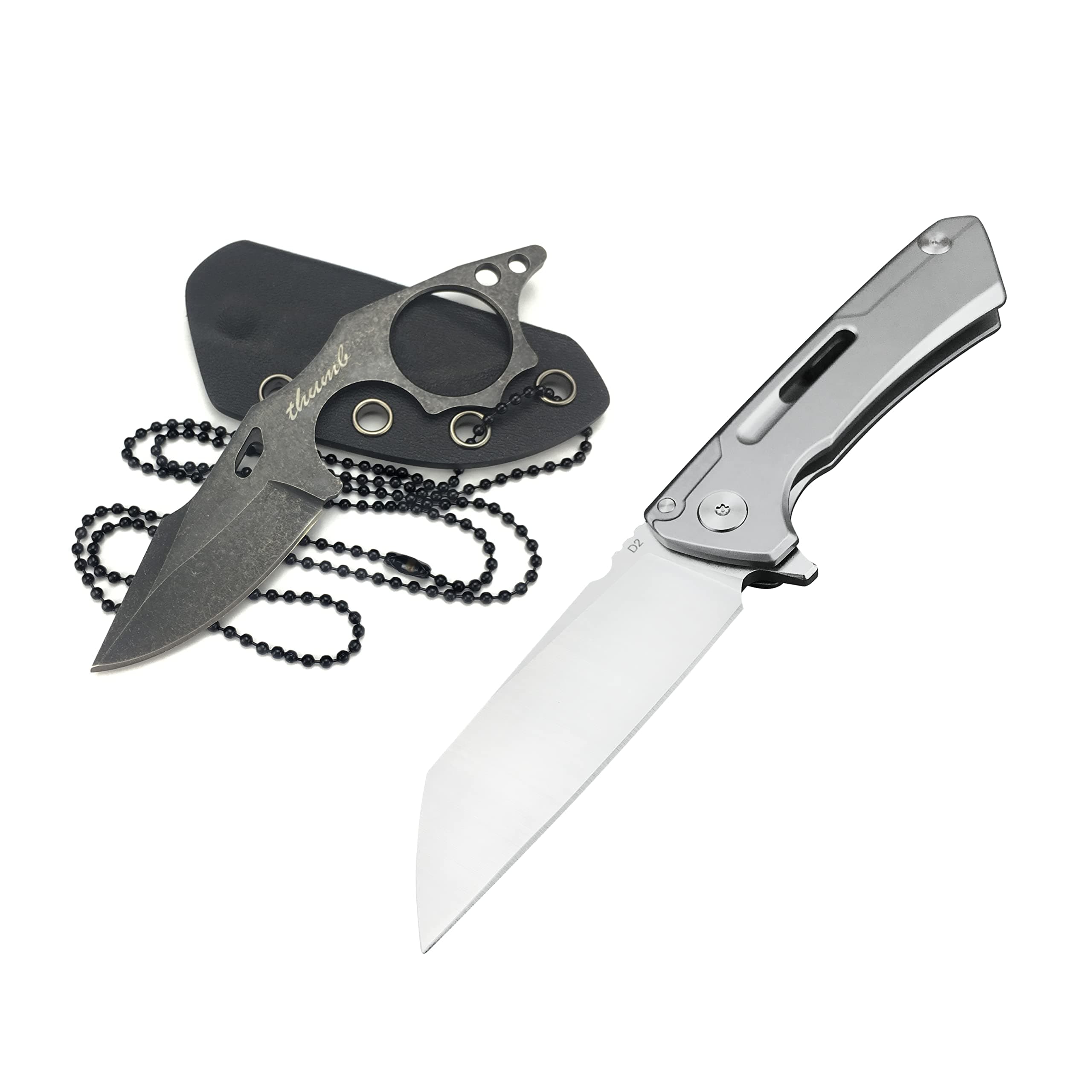 HUAAO Mini Neck Knife with Sheath & Necklace, D2 Steel Folding Pocket Knife for EDC, Outdoor & Hiking