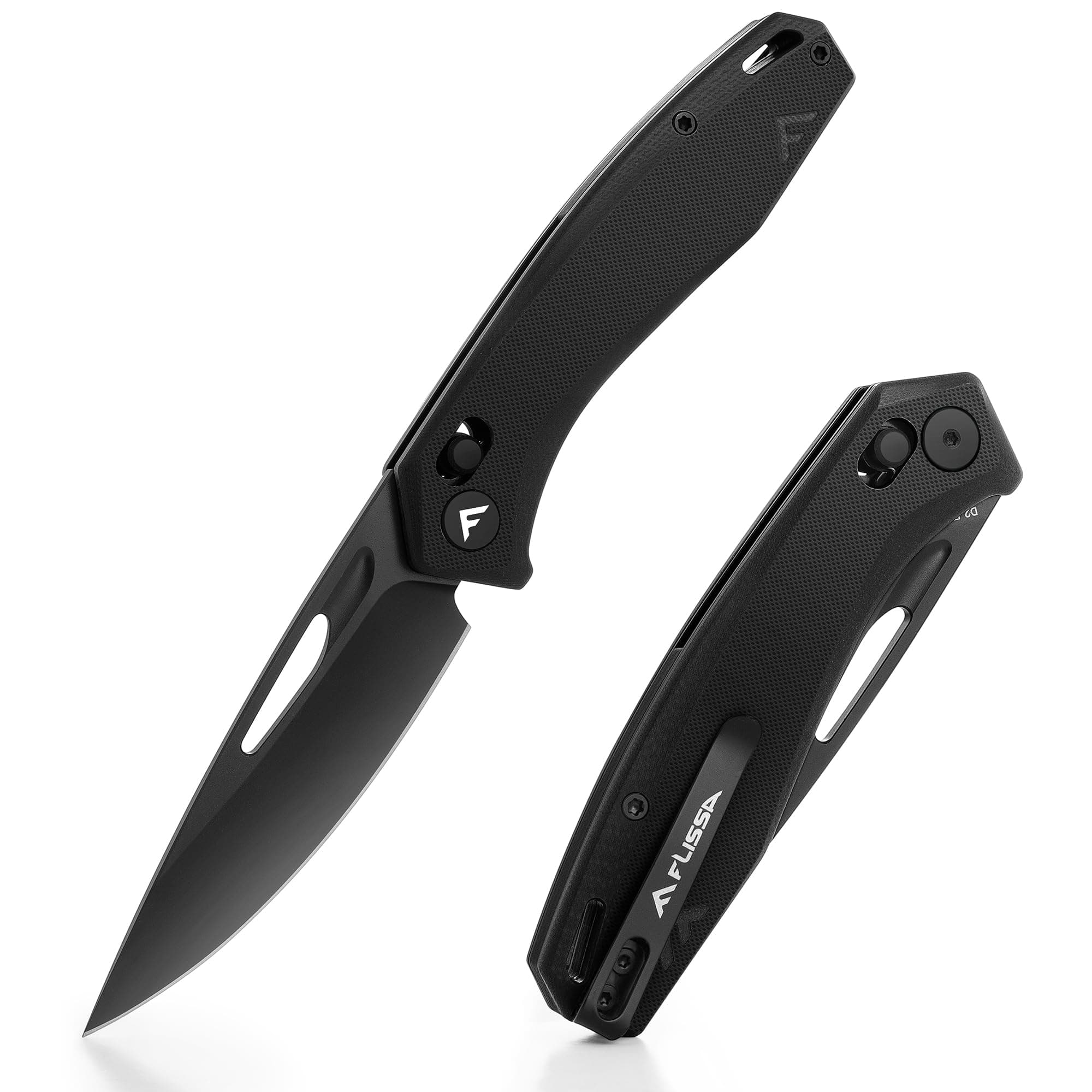FLISSA EDC Knife with Axis Lock, 3.5" D2 Steel, G10 Handle, Black