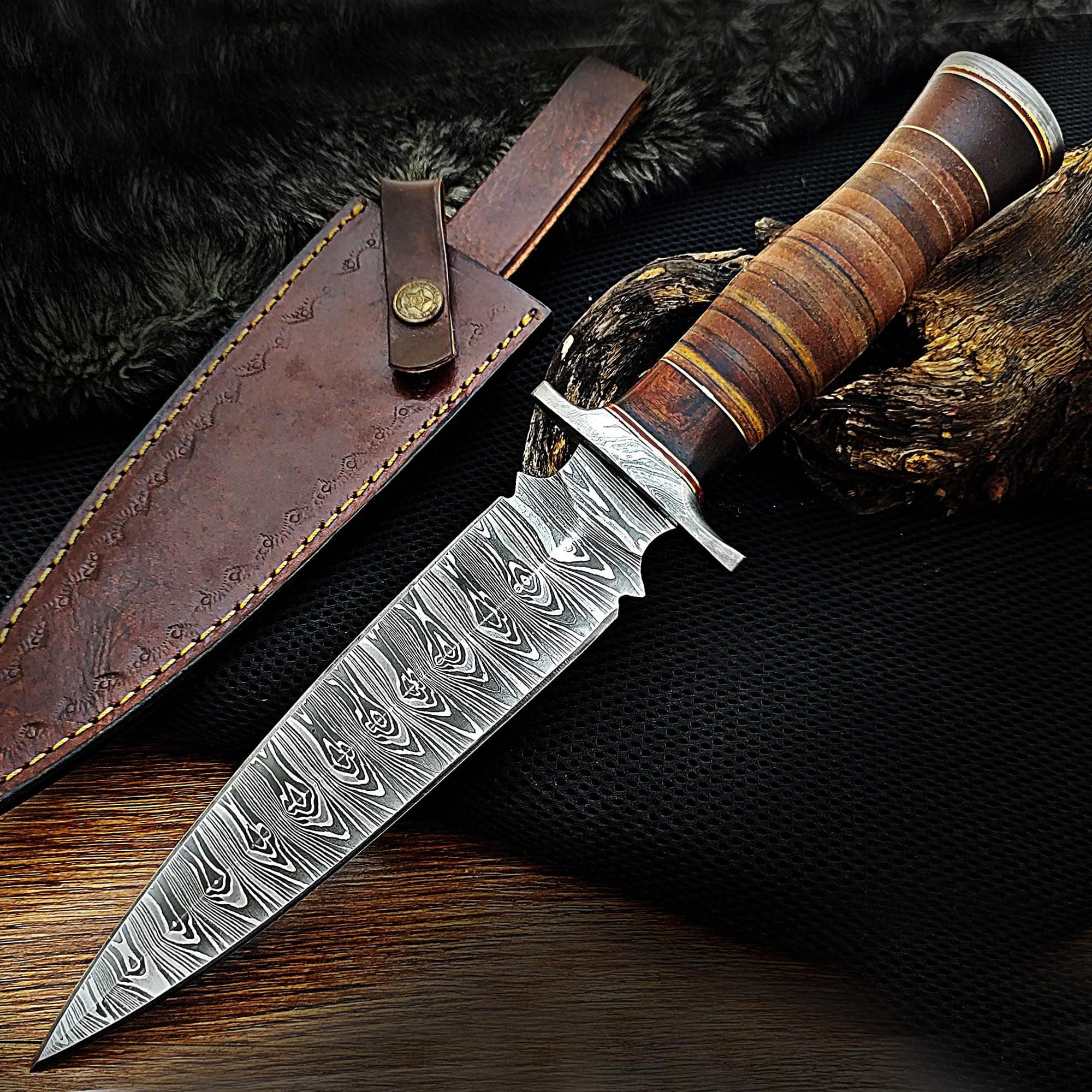 Premium Damascus Steel Dagger Knife - 13 Inches Fixed Blade for Survival & Hunting